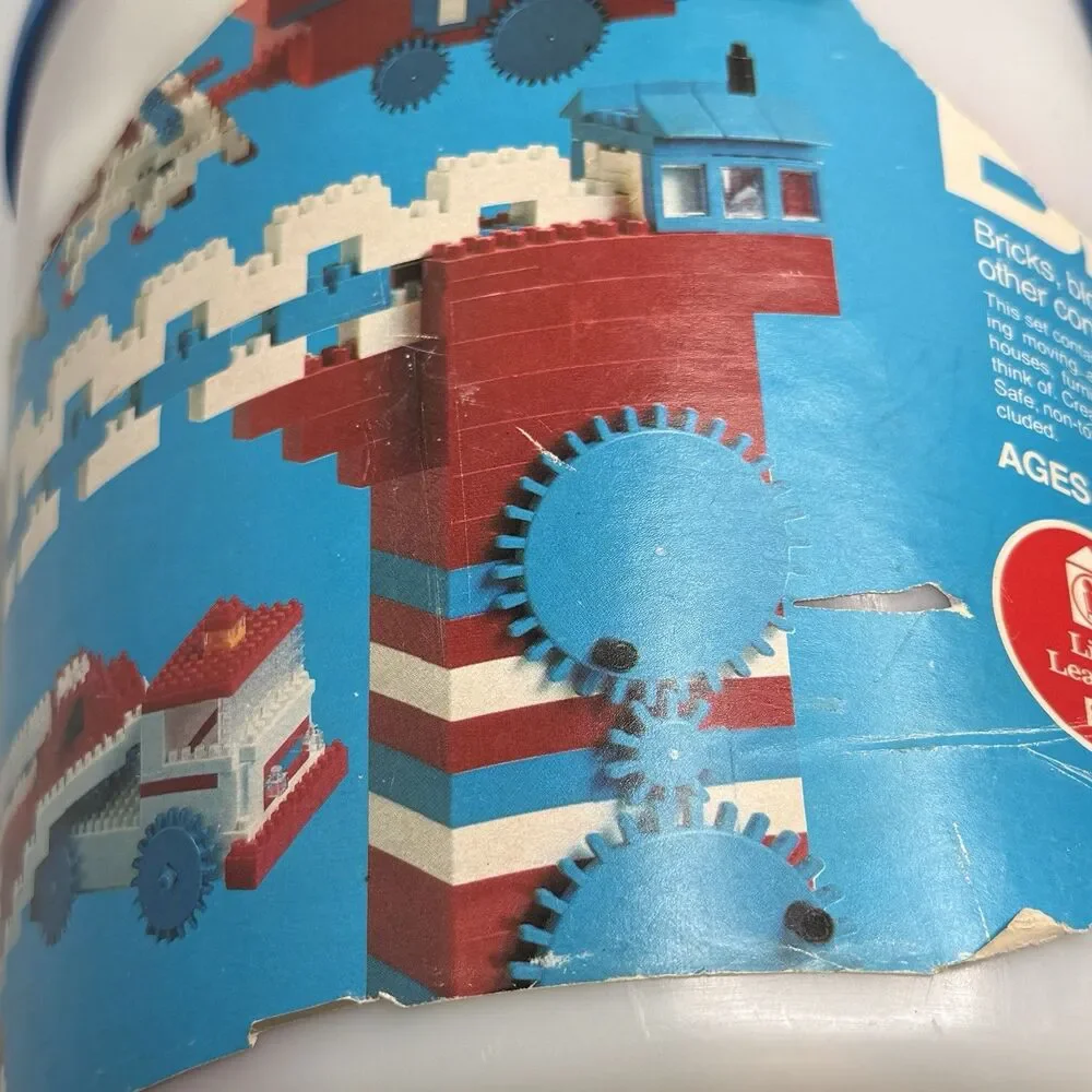 Sears BRIX BLOX 1000pc Bucket Bricks Gears Red White Blue Vintage 5 Lbs EUC